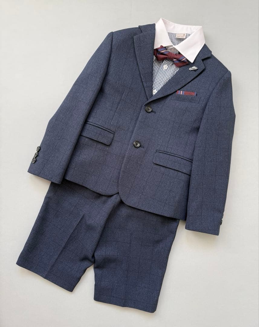 【美品】プティマイン☆ フォーマル紺ジャケット+ショートパンツセット 120