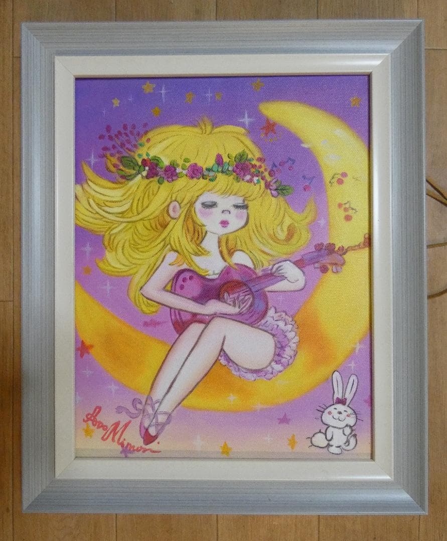 メル95309　油絵　額付き　水森亜土　 F6 【　人物　】手描き