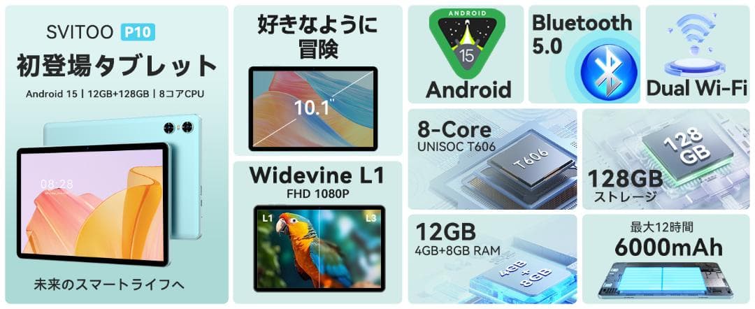 SVITOO P10 10.1インチ Androidタブレット 12GB RAM