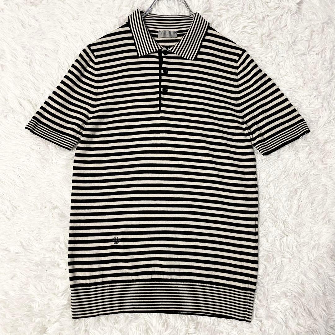 【美品】Dior 18ss BEE刺繍入り ボーダー ニットポロシャツ S
