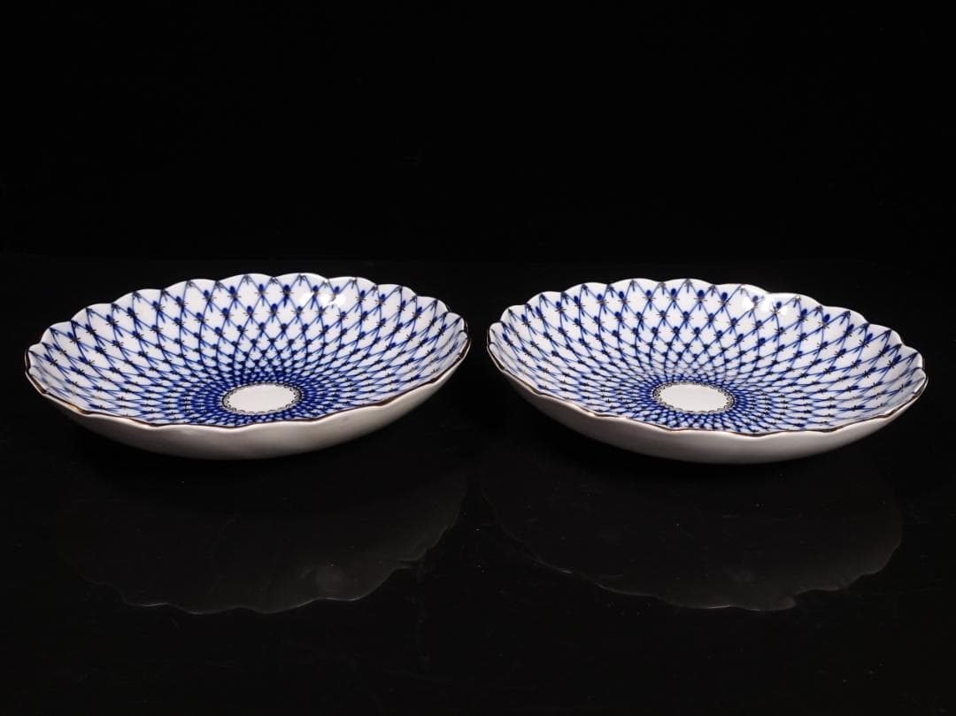 ロモノーソフ LOMONOSOV コバルトネット カップソーサー プレート ペア