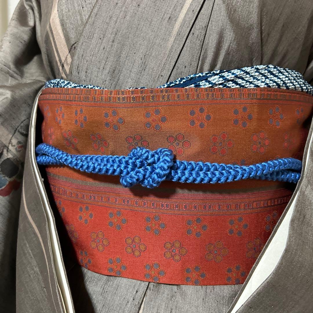 未使用近い　美品　袷　正絹　生紬　小紋　フルセット　美品西陣名古屋帯