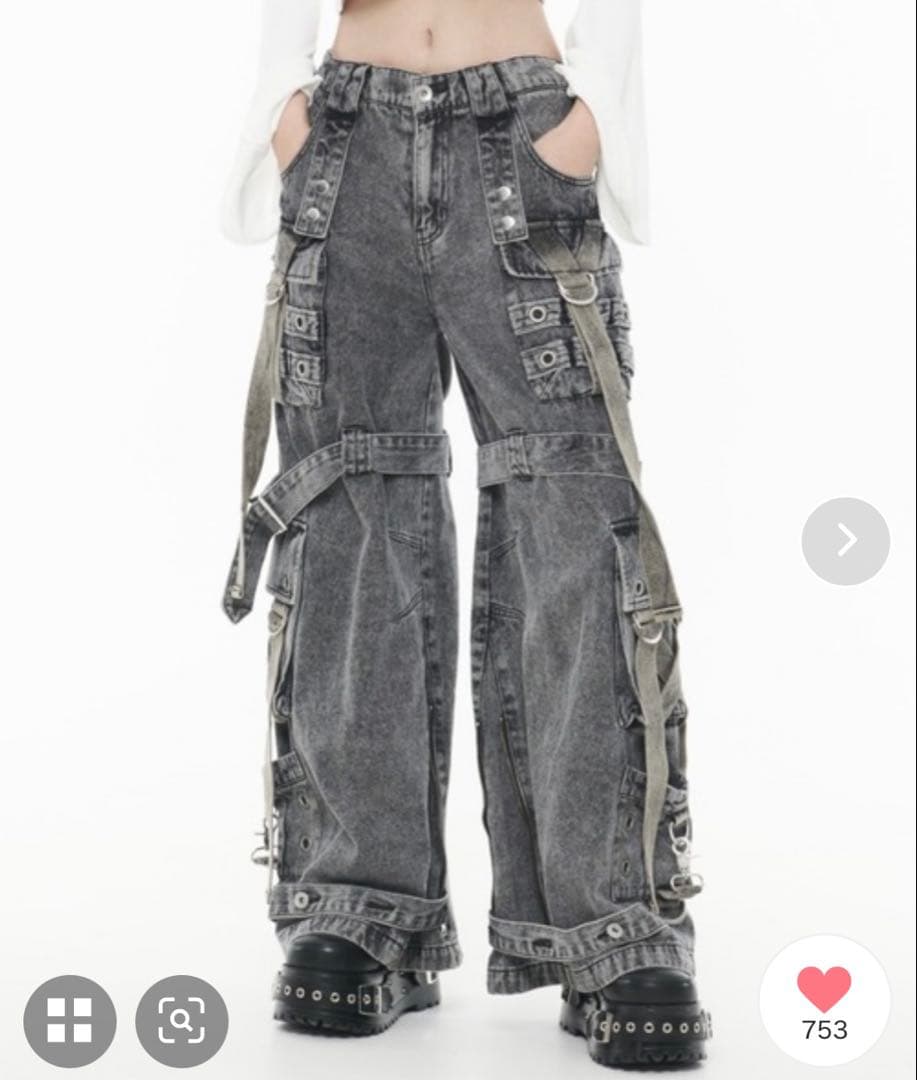 REFLEM フレアデニムカーゴパンツ グレー L メンズ レディース