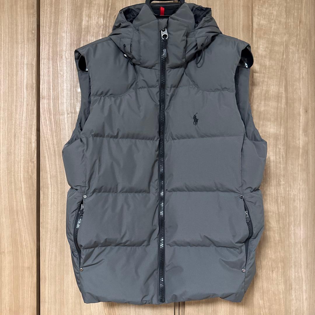 【美品】ポロ・ラルフ・ローレン フード付き2wayダウンベストＭ グレー
