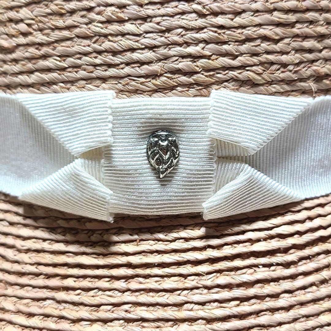 【人気】　ヘレンカミンスキー　ハット　中折れ帽　ラフィア　麦わら帽子　リーフ金具