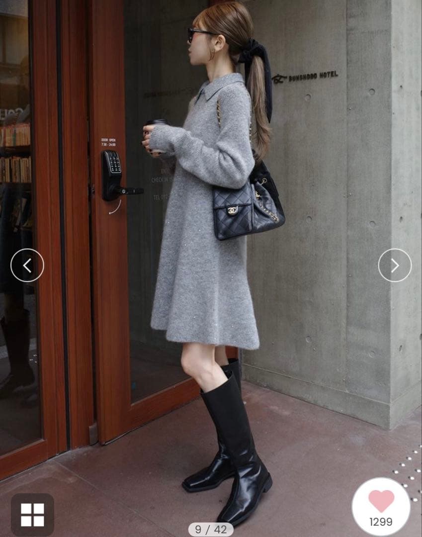 襟付きペプラムニットミニワンピース