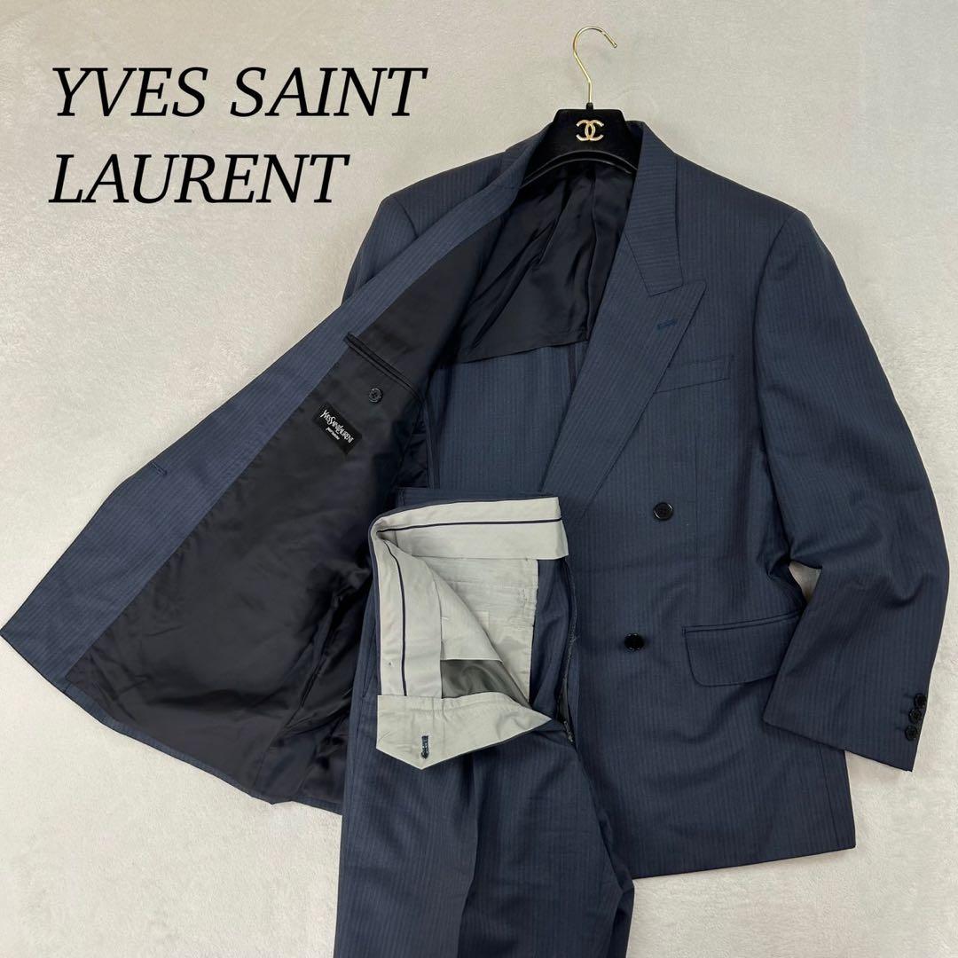K629 美品 M イヴサンローラン スーツ上下 ネイビー ブルー メンズ