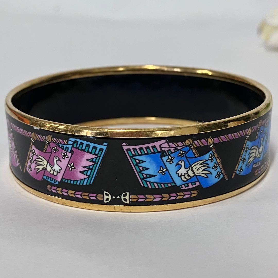 HERMES エマイユ 七宝焼きバングル フラッグ＆バード柄 マルチカラー