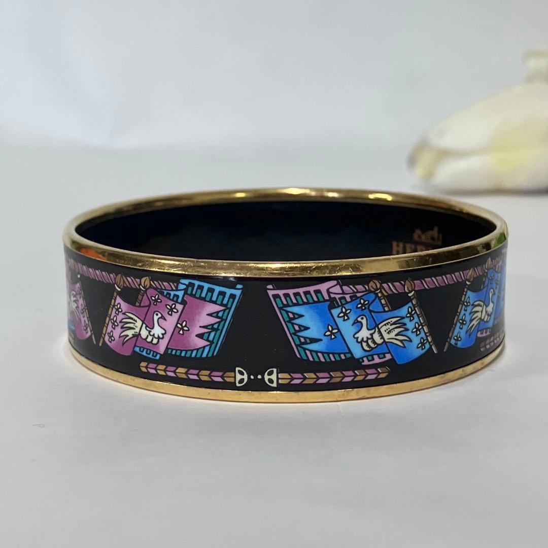 HERMES エマイユ 七宝焼きバングル フラッグ＆バード柄 マルチカラー