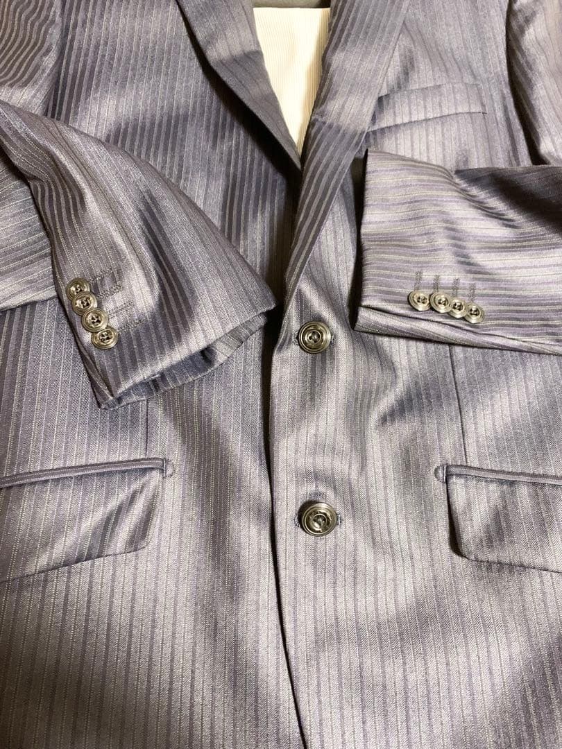 【美品】ムッシュニコル ダークストライプ スリーピース 光沢 ダークネイビー