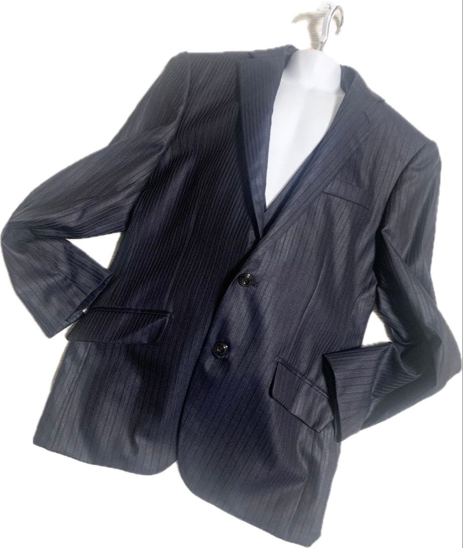 【美品】ムッシュニコル ダークストライプ スリーピース 光沢 ダークネイビー