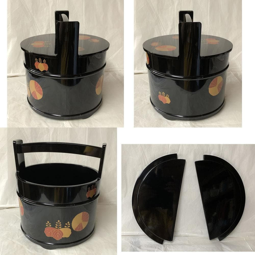 F1035 高台寺蒔絵 手桶水指 蒔絵師 春斎 共箱 木製 水指 茶道具