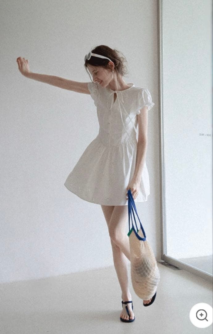 EGGKA ワンピース レディース ノースリーブ アイレット ミニドレス 白 M