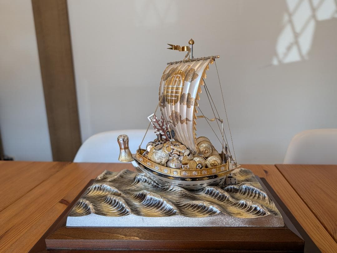 銀製　宝船　置物