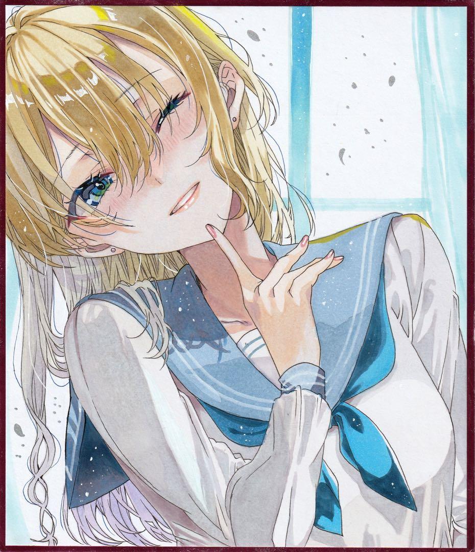 f*X様 アナログイラスト 手描きイラスト 色紙 ブルーホワイト