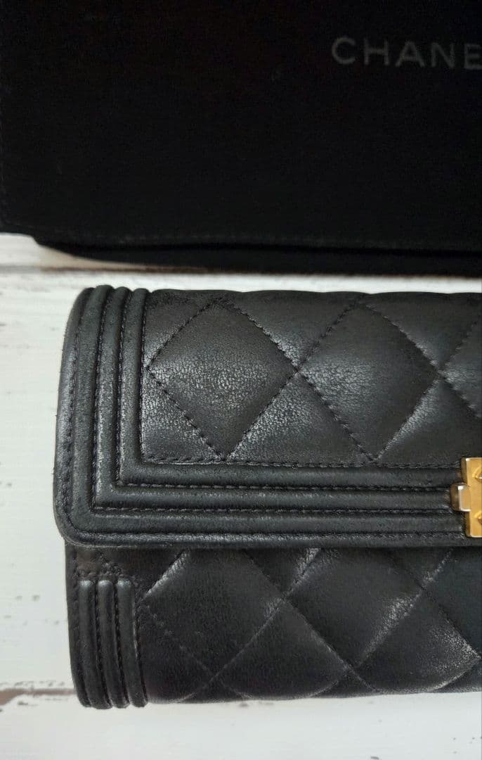 CHANEL　BOY CHANEL　 ブラック キルティング 長財布