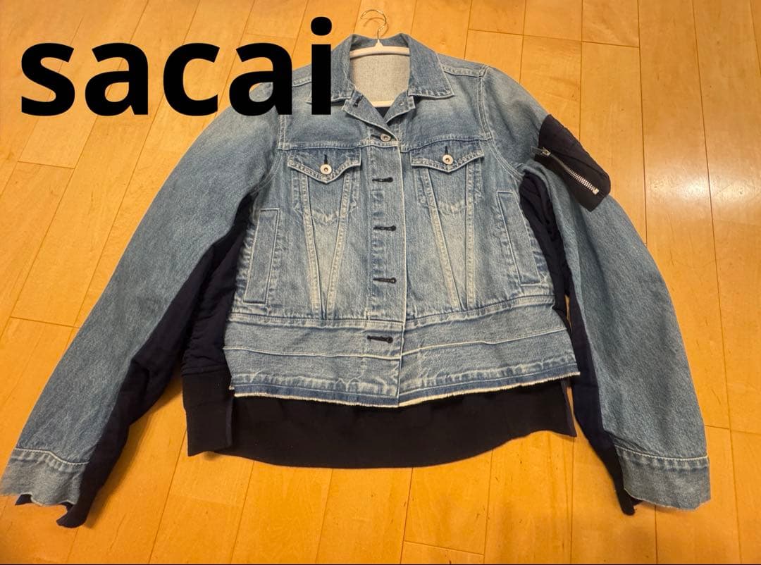 sacai ドッキング デニム　ナイロン　ツイルジャケット ma-1