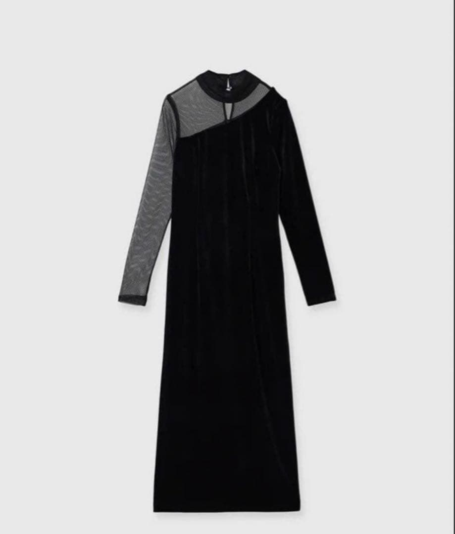 アニュアンス　シアーコンビタイトワンピース　ブラック