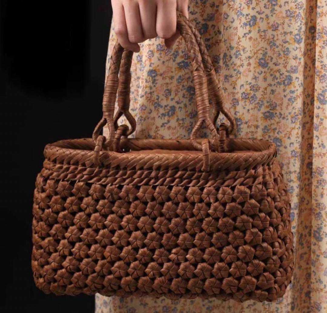 山葡萄かごバッグ 新品バッグ 手提げ 籠 保存袋付き 手作りバッグ