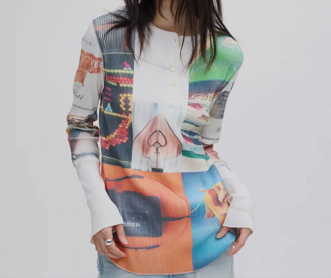 トップス AMERI VINTAGE EMOTIONAL COLLAGE RIB TOP