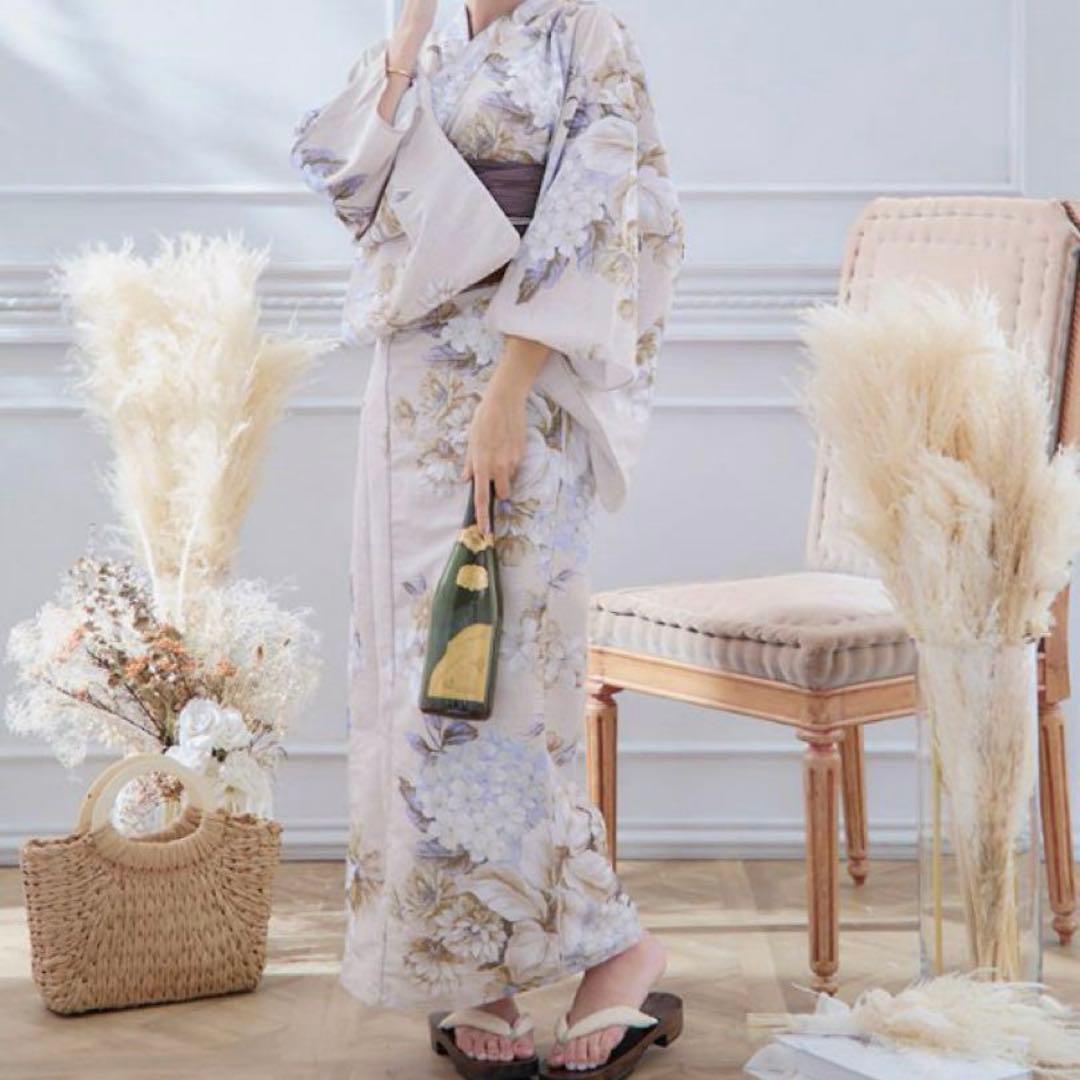 浴衣　セット　花柄　ベージュ　ピンク　グレー　キャバ　Sugar シュガー