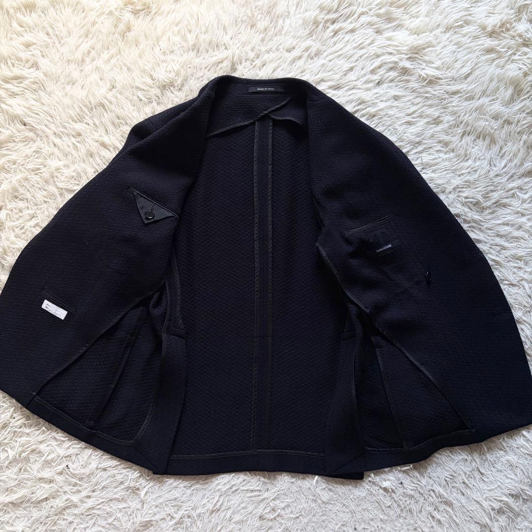 <美品>TAGLIATORE ネイビー ウール ダブル ニットジャケット 50
