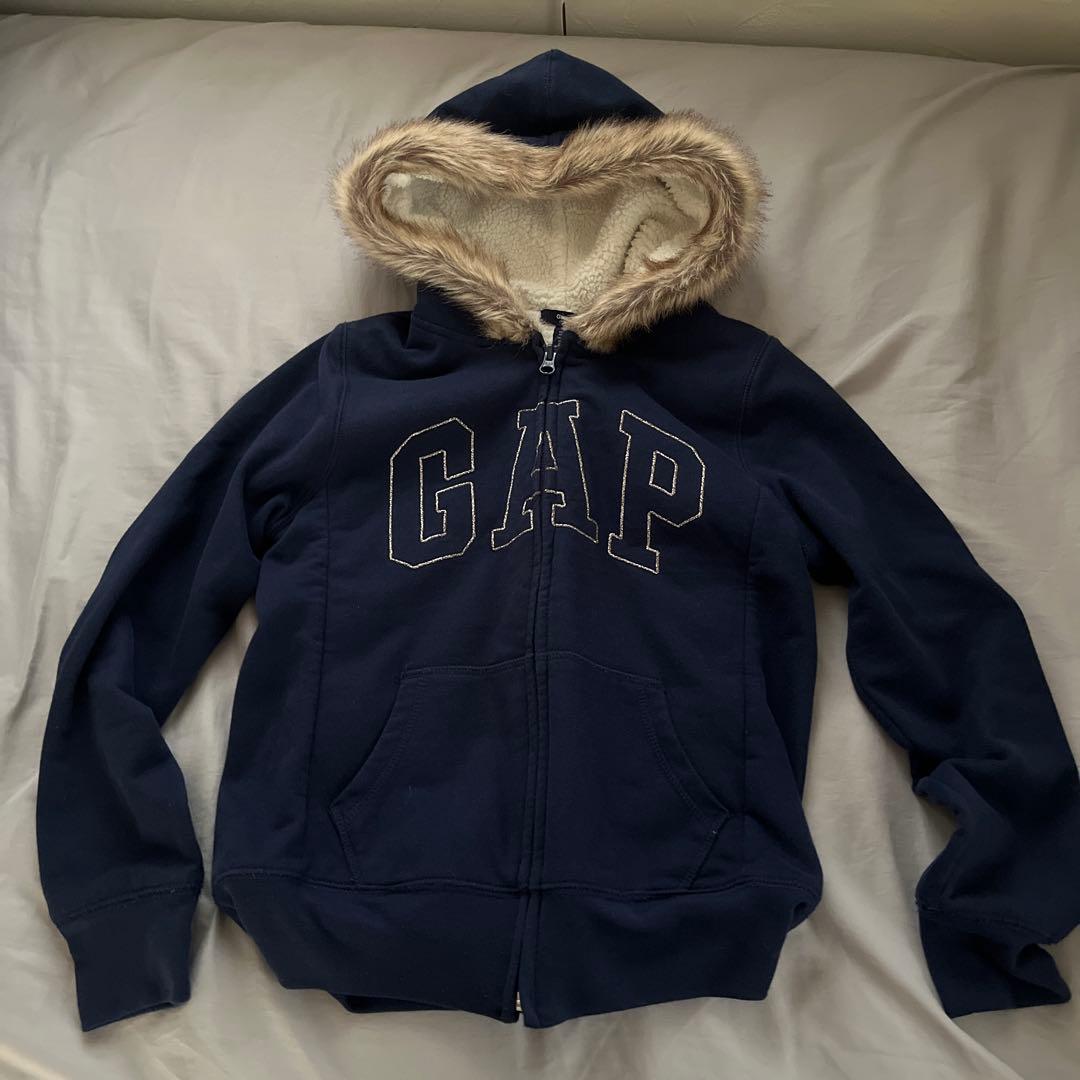 【極希少】GAP ファーフードパーカー OLD y2k 00s 平成ギャル 紺色