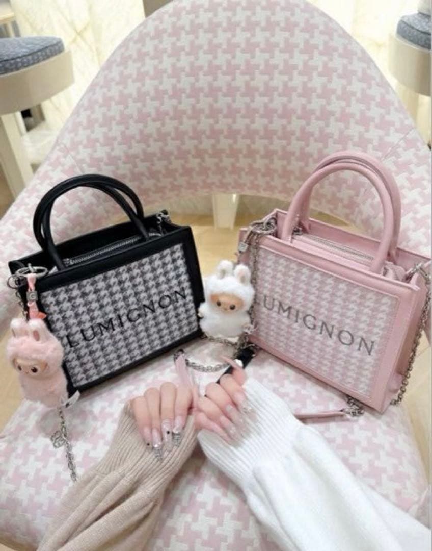 Lumignon houndstooth 2way bag ピンク　ルミニョン