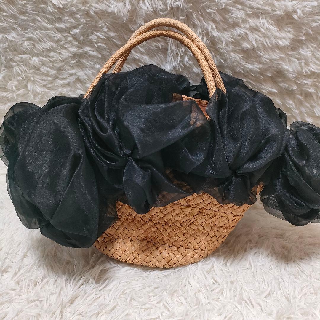 ラドロー かごバック 編み込み チュール シフォン フラワー バルーン ベージュ