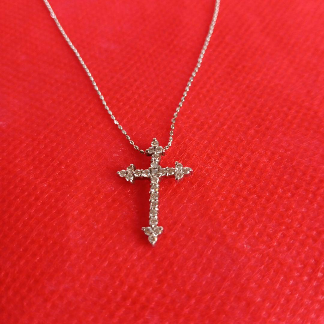 K18WG　ネックレス　十字架　ホワイトゴールド