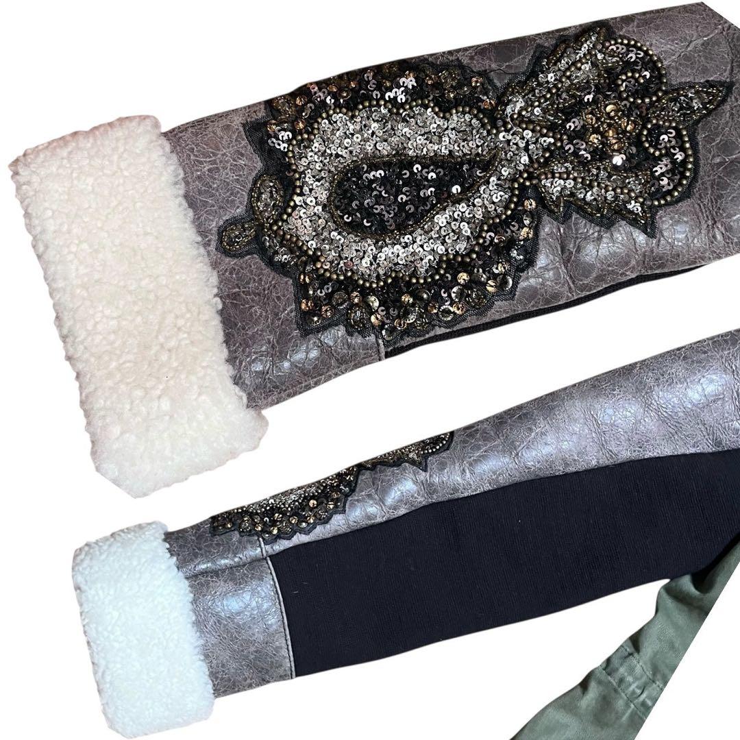 レア♡ イタリア製！リアルレザー　リアルファー　スパンコール　3ウェイ　アウター