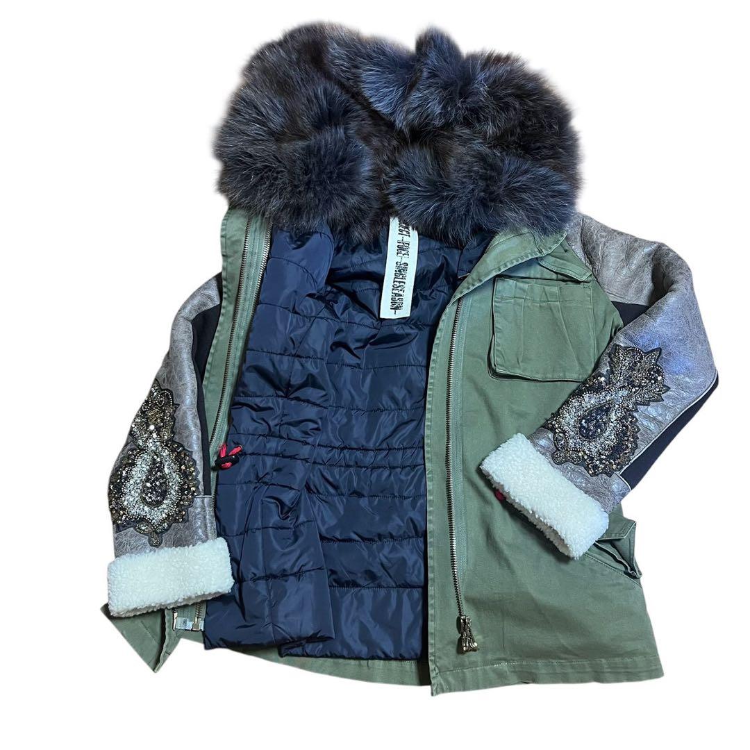 レア♡ イタリア製！リアルレザー　リアルファー　スパンコール　3ウェイ　アウター