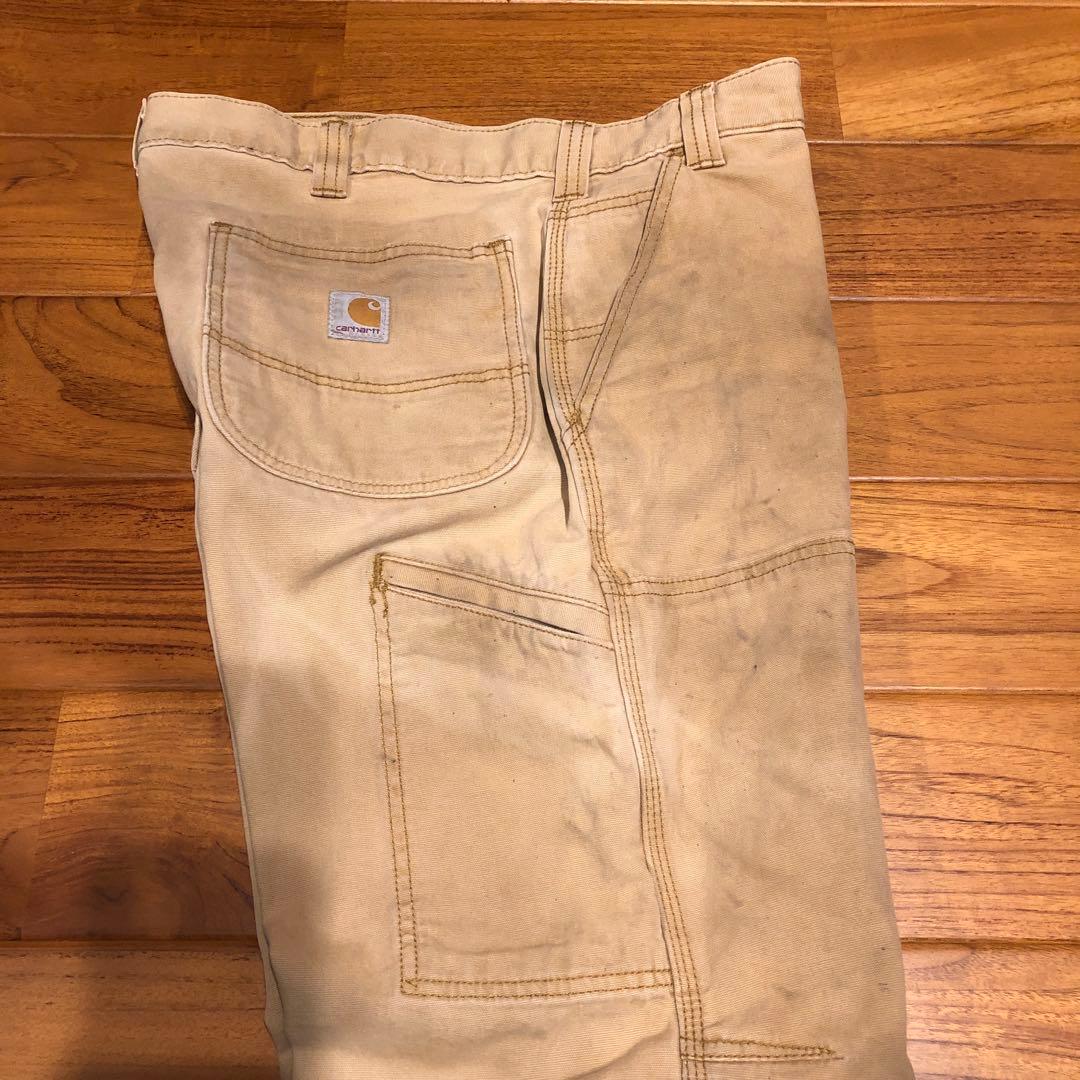 CARHARTTダブルニーワークパンツ ベージュ　汚れデザイン34／30