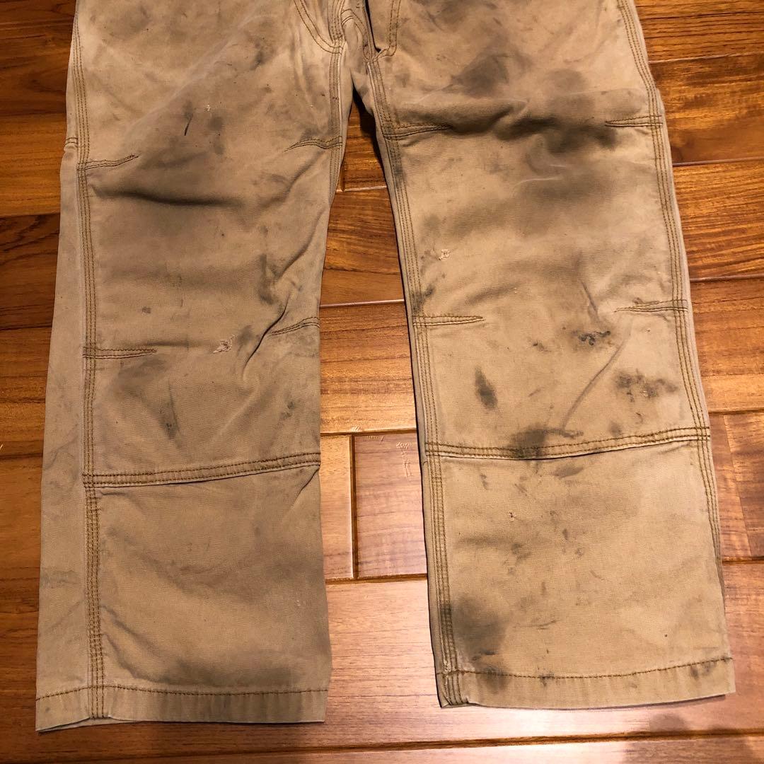 CARHARTTダブルニーワークパンツ ベージュ　汚れデザイン34／30