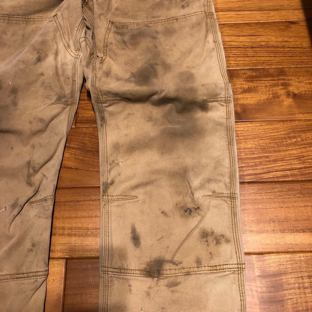 CARHARTTダブルニーワークパンツ ベージュ　汚れデザイン34／30