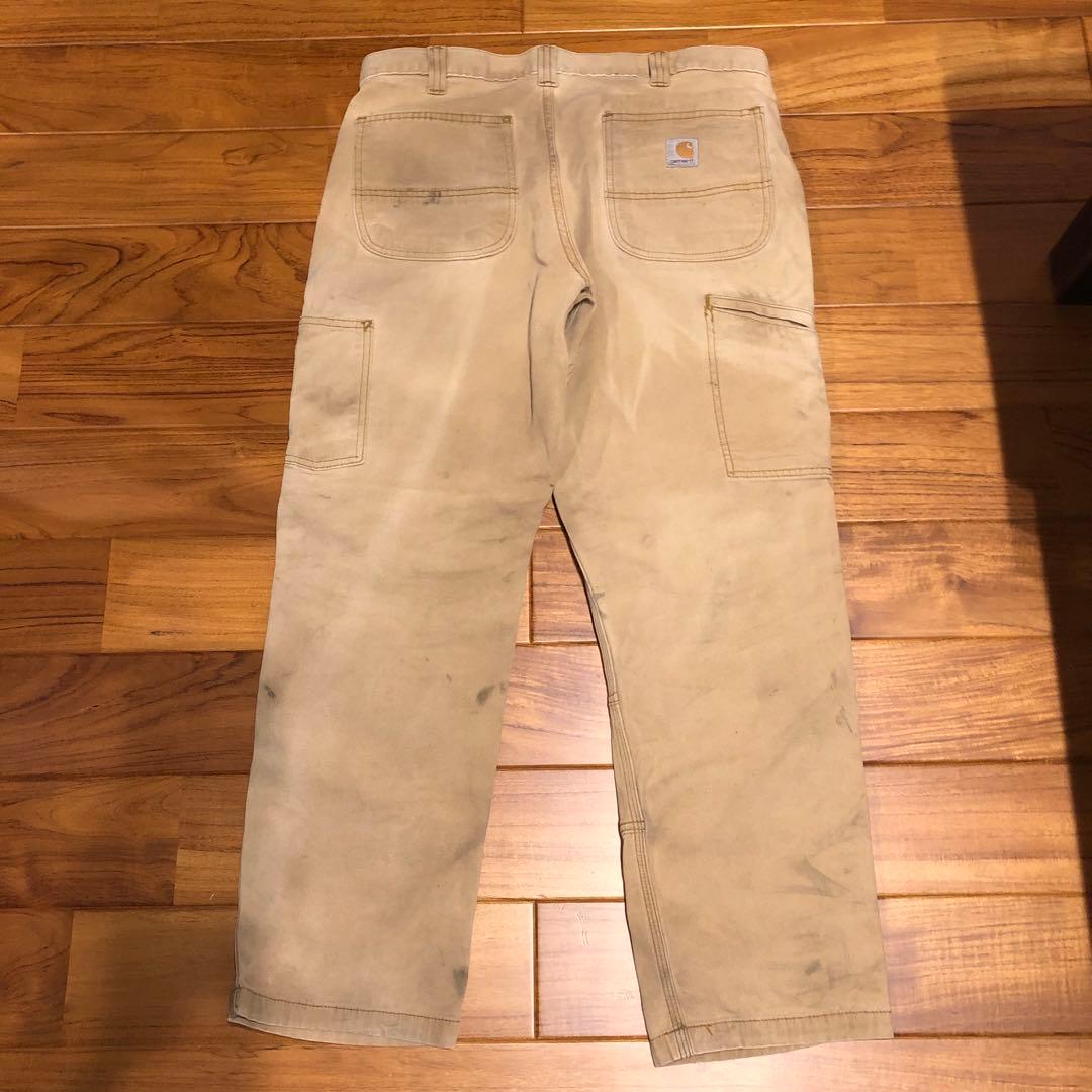 CARHARTTダブルニーワークパンツ ベージュ　汚れデザイン34／30