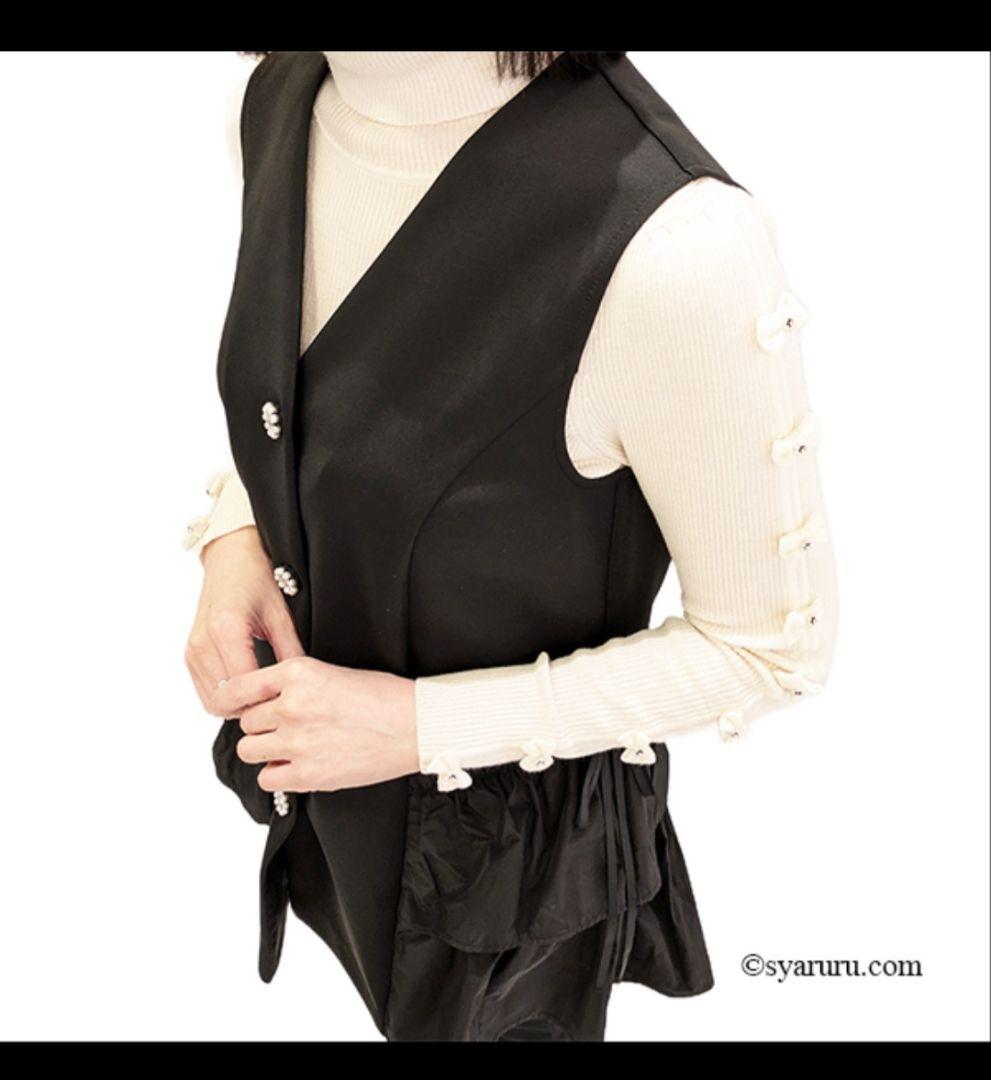 新品スーパービューティSuperBeautyビジューブラックベスト黒40