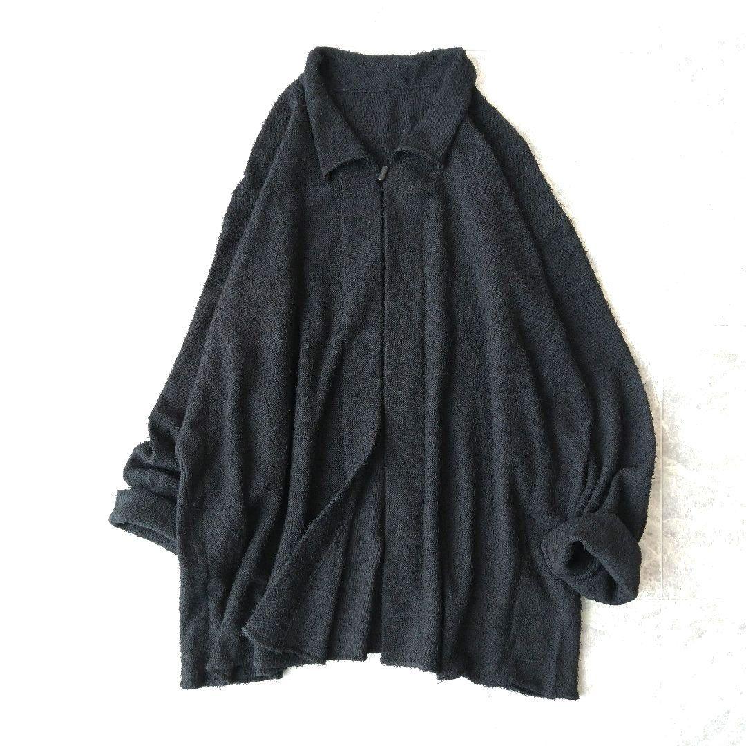 030 ヨーガンレール シルク コットン ツイード ニット カーディガン 黒