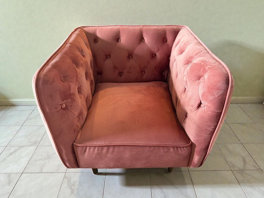 LOWLA ピンク ベルベット 1人掛けソファ定価29900円