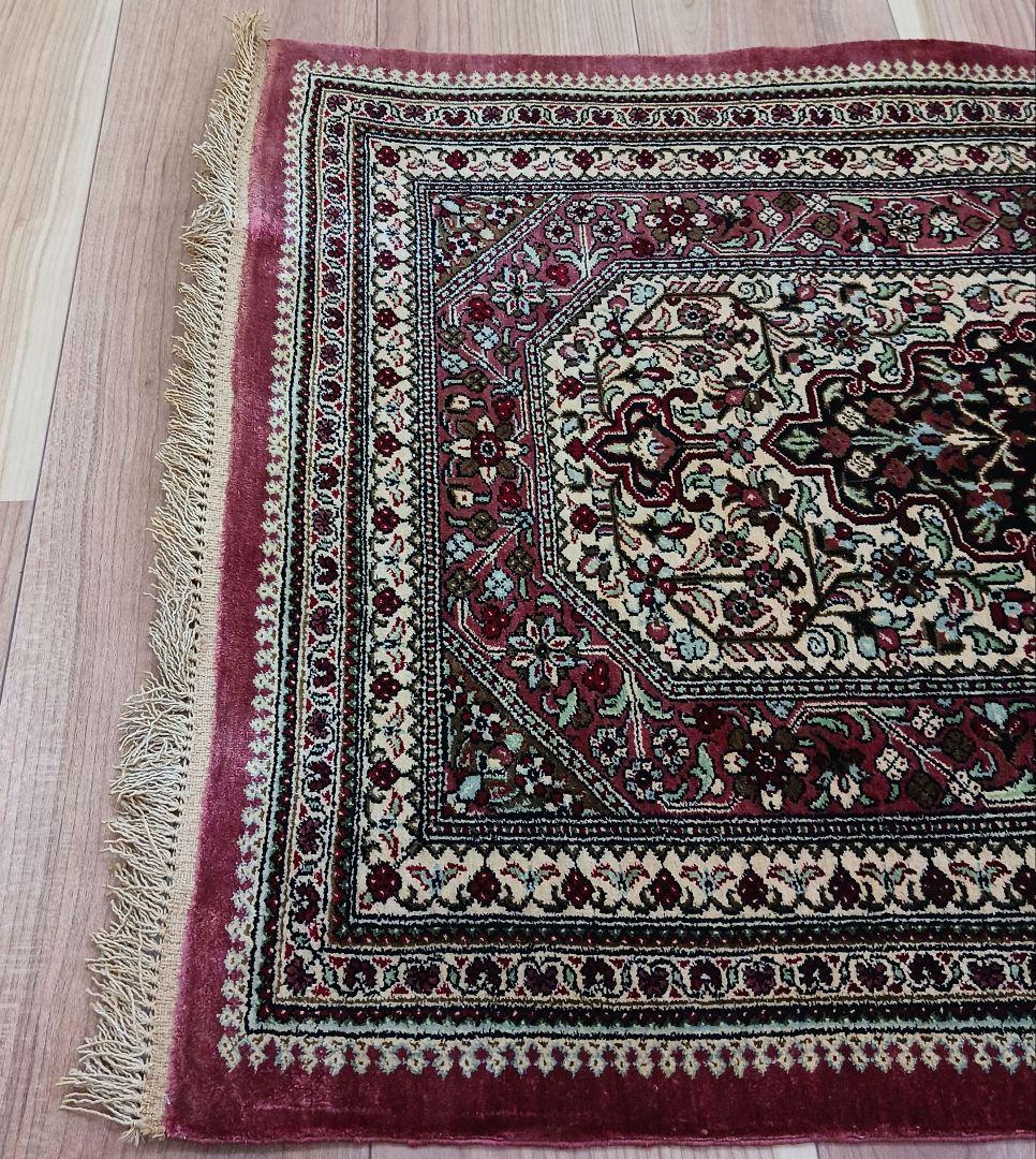 Y2824 高級ペルシャ絨毯 クム産 シルク100% 手織り タペストリー