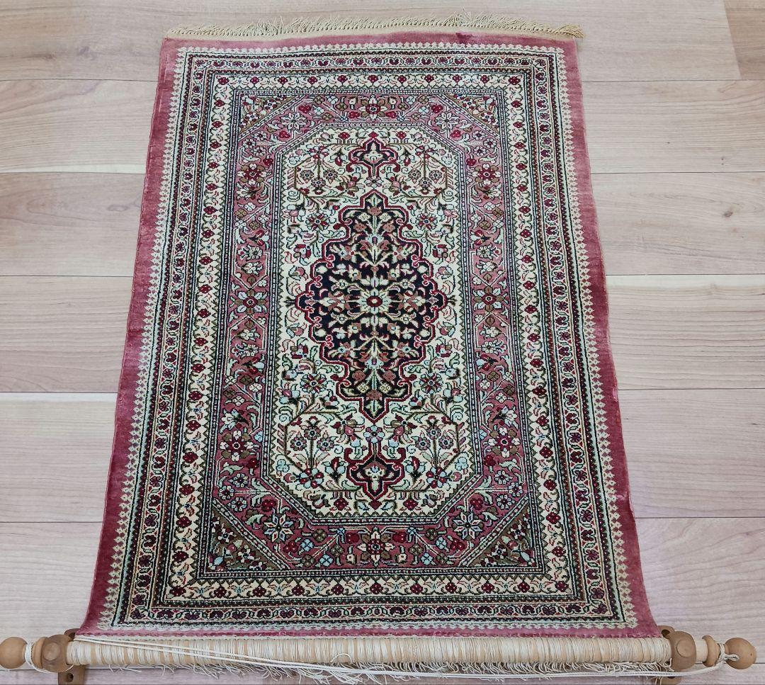 Y2824 高級ペルシャ絨毯 クム産 シルク100% 手織り タペストリー