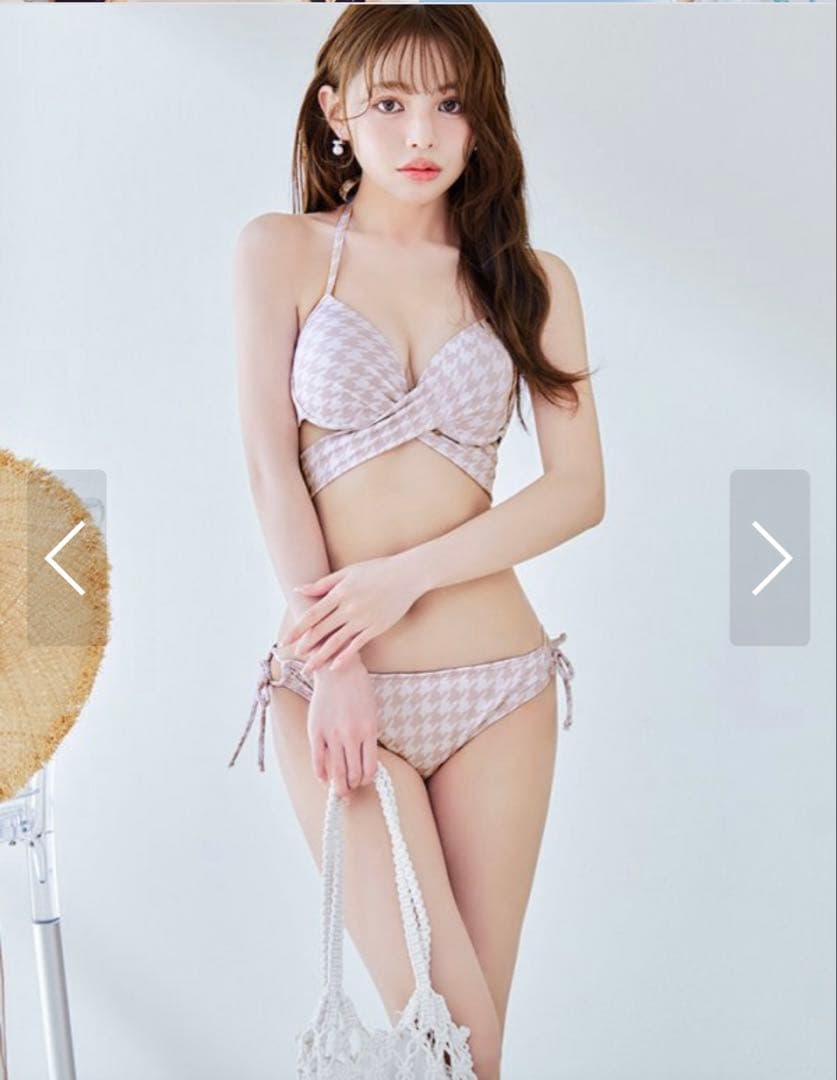 sugar 千鳥柄　バッククロスリボン　ビキニ　水着