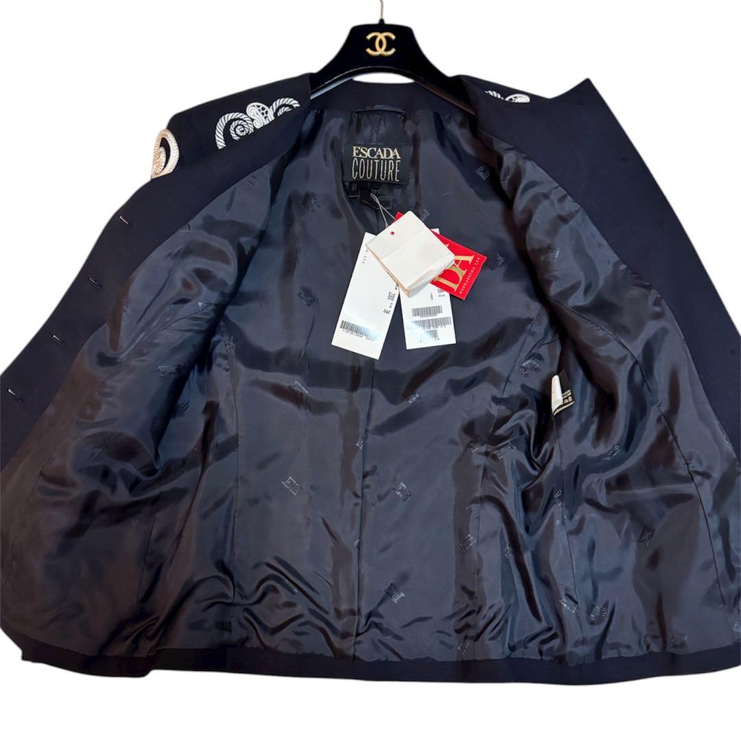ESCADA CONTURE テーラード ジャケット ノーカラー　38 刺繍 花