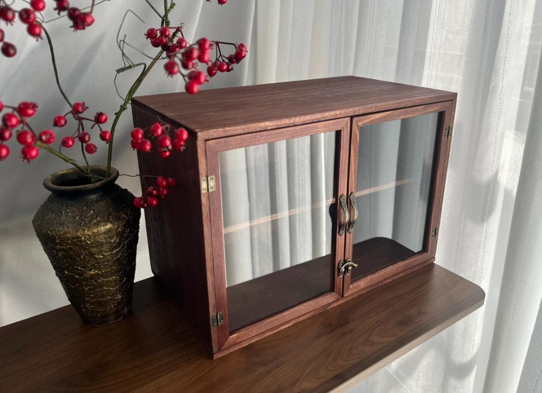 アンティーク調　木製キャビネット　カウンター　収納ボックス　古道具 ガラスケース