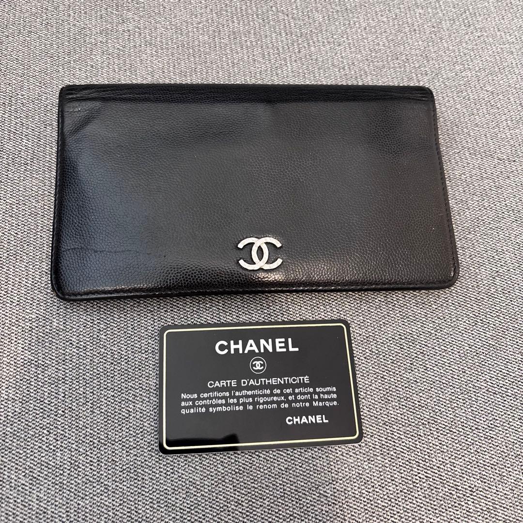 CHANEL 美品　長財布　ブラック　キャビアスキン　ココマーク　シルバー金具