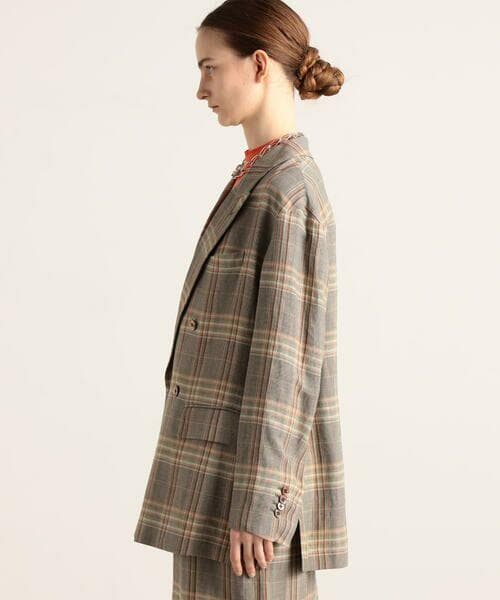 TOMORROWLAND レーヨンリネンチェック ダブルブレストジャケット