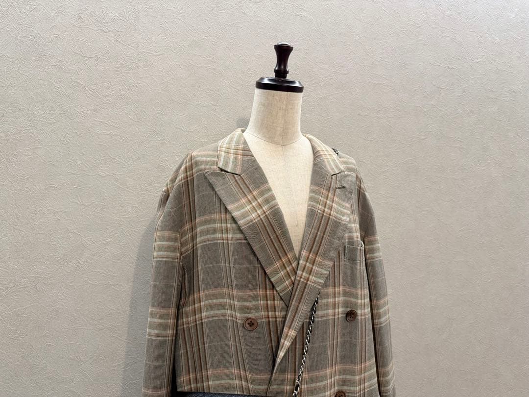 TOMORROWLAND レーヨンリネンチェック ダブルブレストジャケット