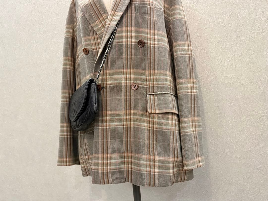 TOMORROWLAND レーヨンリネンチェック ダブルブレストジャケット