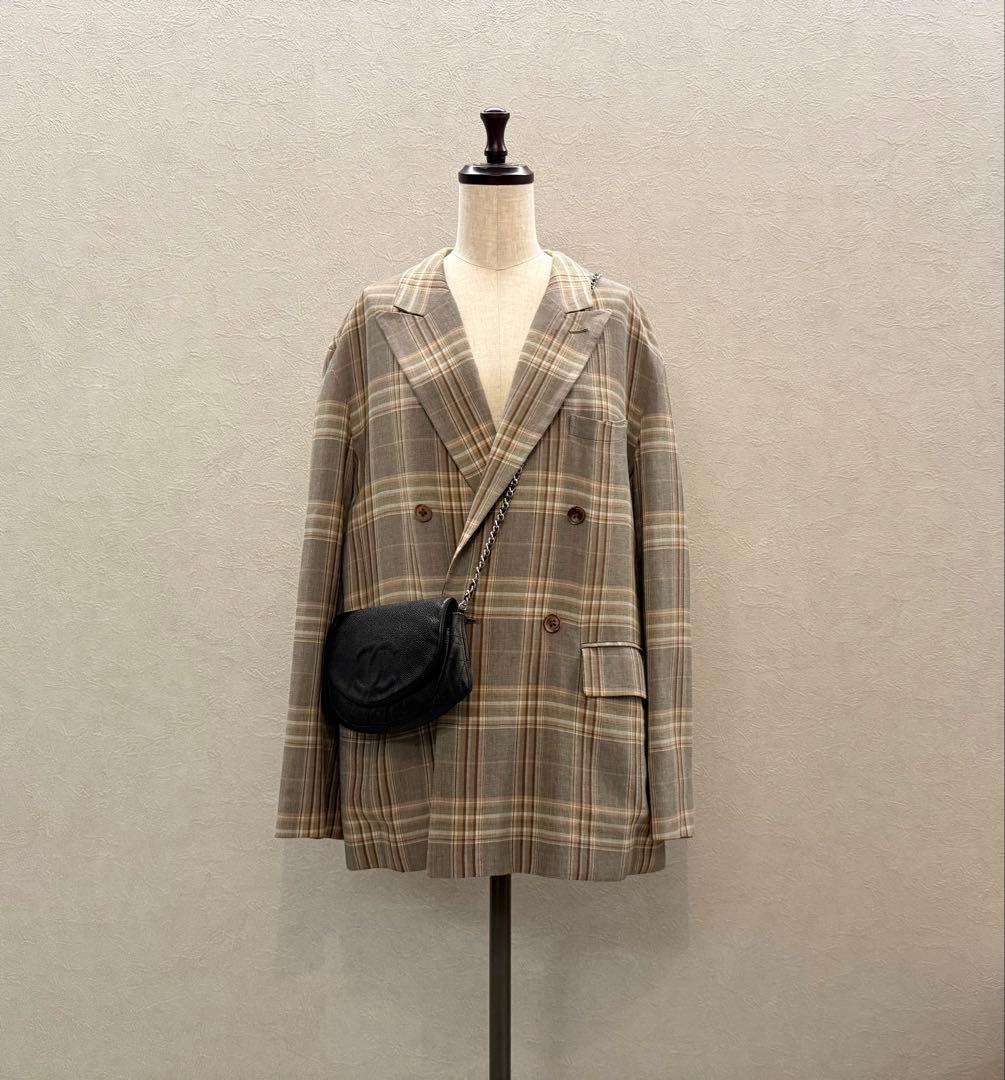 TOMORROWLAND レーヨンリネンチェック ダブルブレストジャケット