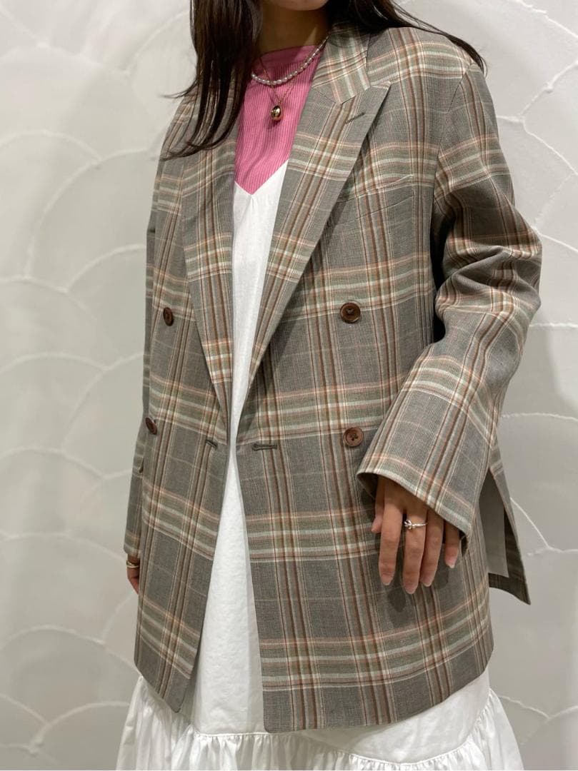 TOMORROWLAND レーヨンリネンチェック ダブルブレストジャケット